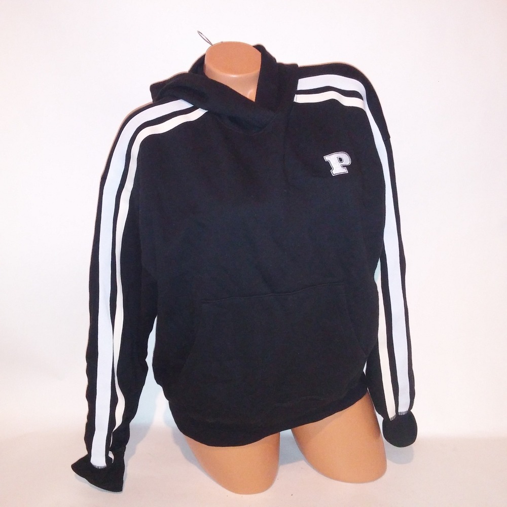 Victoria Secret PINK Hoodie Small Black Solid Long Sleeve Pullover Logo Hooded